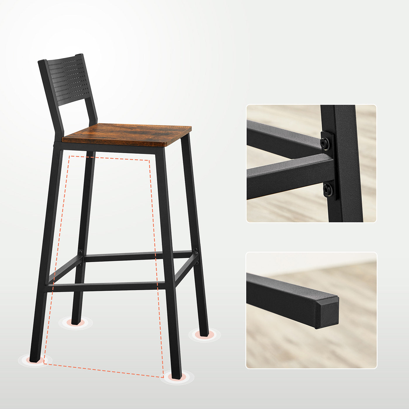 Bar Stool Set of 2 – Metal and Wood – Industrial Style – Counter Height