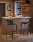 Set of 2 Kitchen Bar Stools – Metal and Fabric – Charcoal Gray and Black – Industrial Style