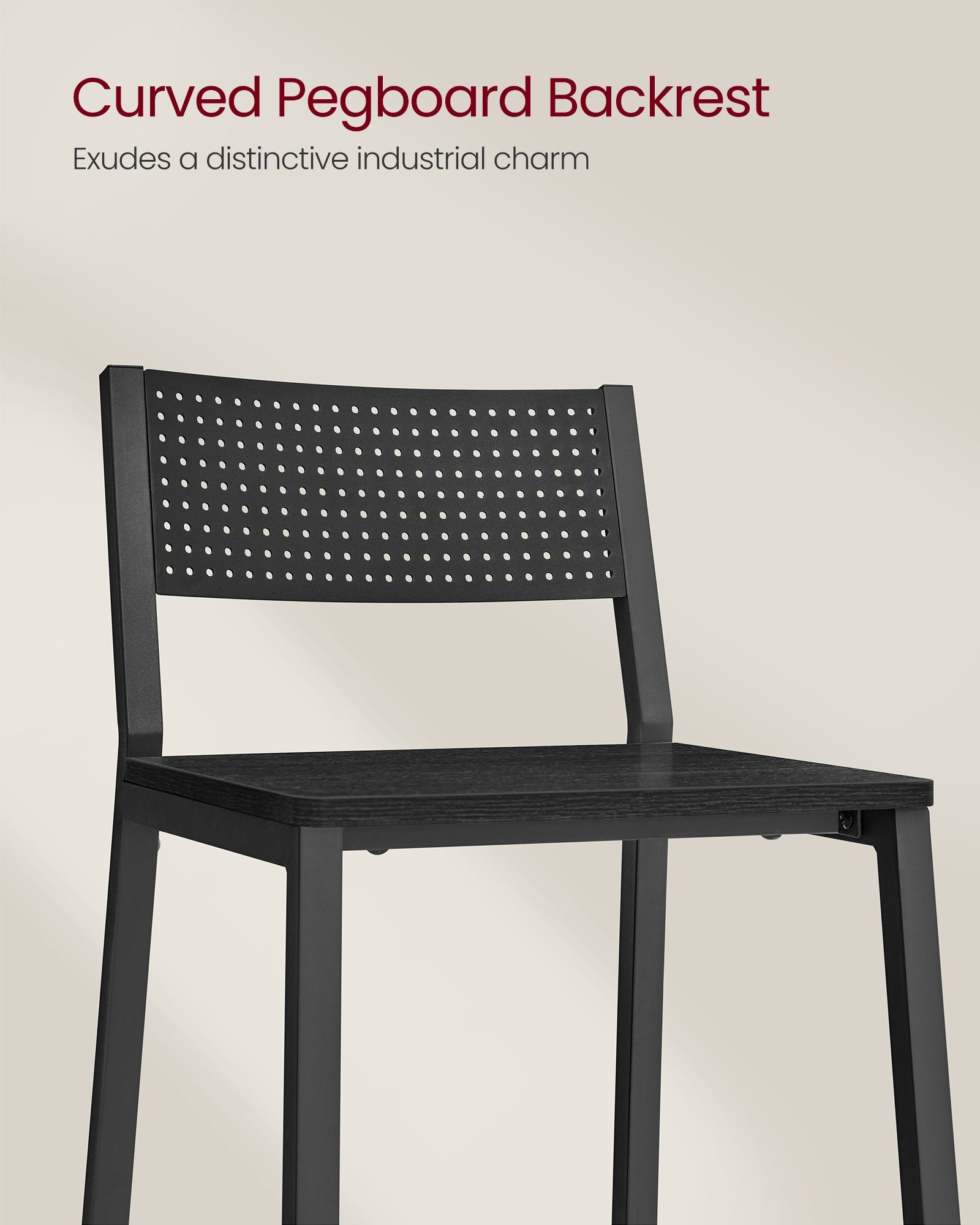 Set of 2 Kitchen Bar Stools – Metal and Fabric – Charcoal Gray and Black – Industrial Style
