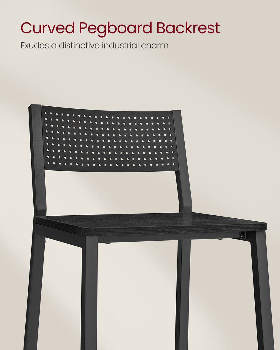 Set of 2 Kitchen Bar Stools – Metal and Fabric – Charcoal Gray and Black – Industrial Style