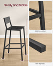 Set of 2 Kitchen Bar Stools – Metal and Fabric – Charcoal Gray and Black – Industrial Style