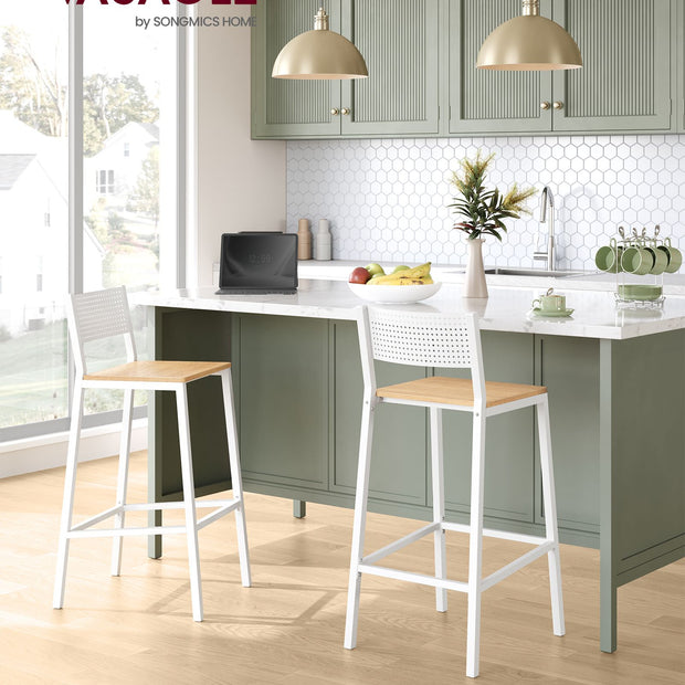 Set of 2 Kitchen Bar Stools – Oak – Beige and White – Industrial Style