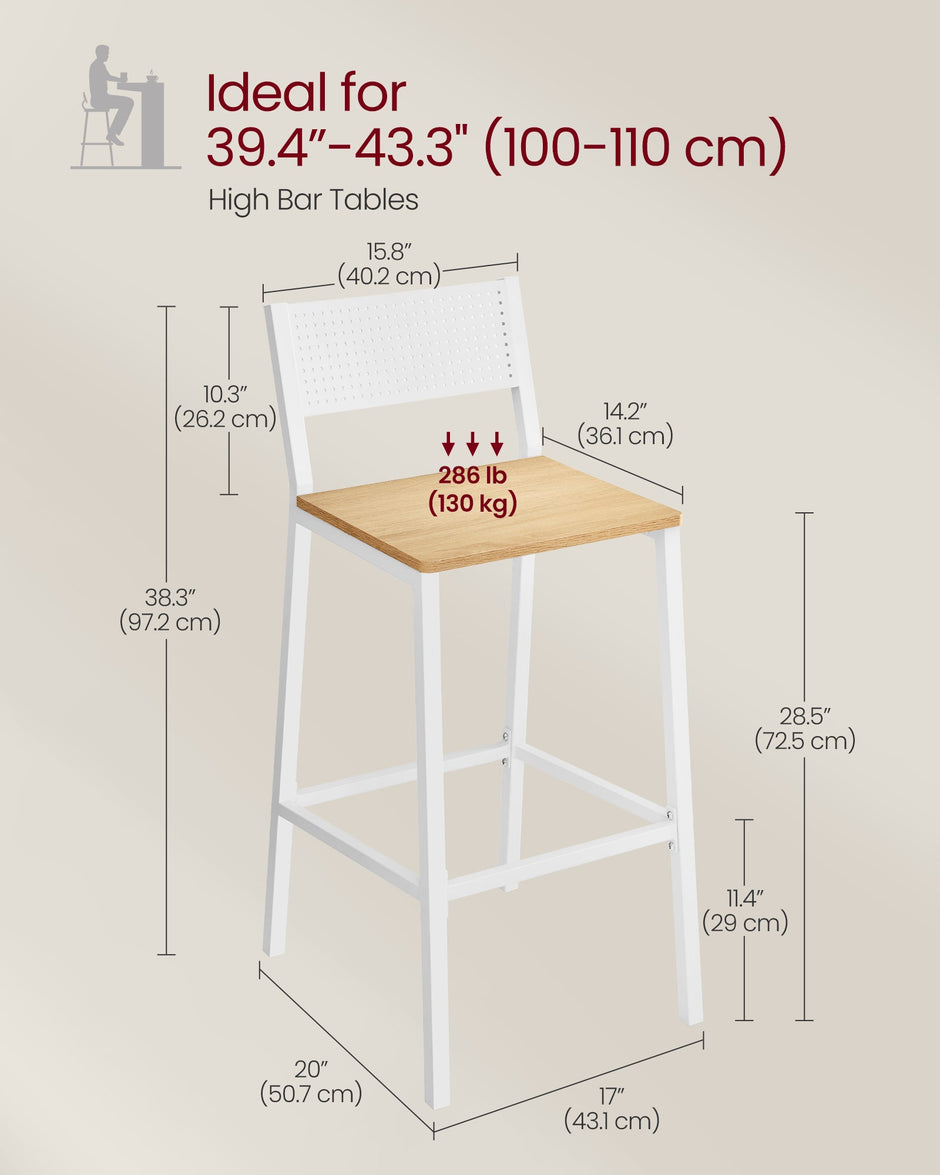 Set of 2 Kitchen Bar Stools – Oak – Beige and White – Industrial Style