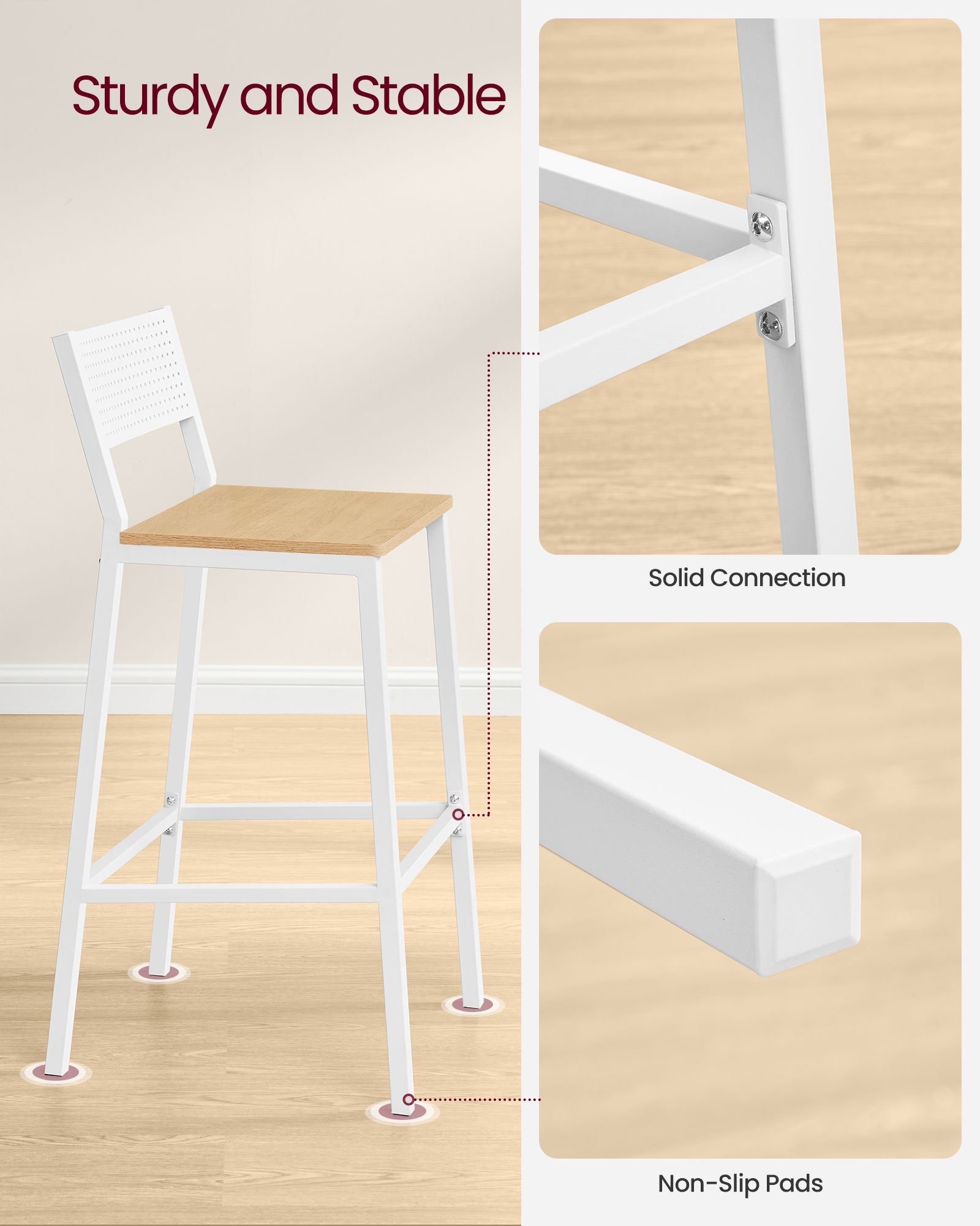 Set of 2 Kitchen Bar Stools – Oak – Beige and White – Industrial Style