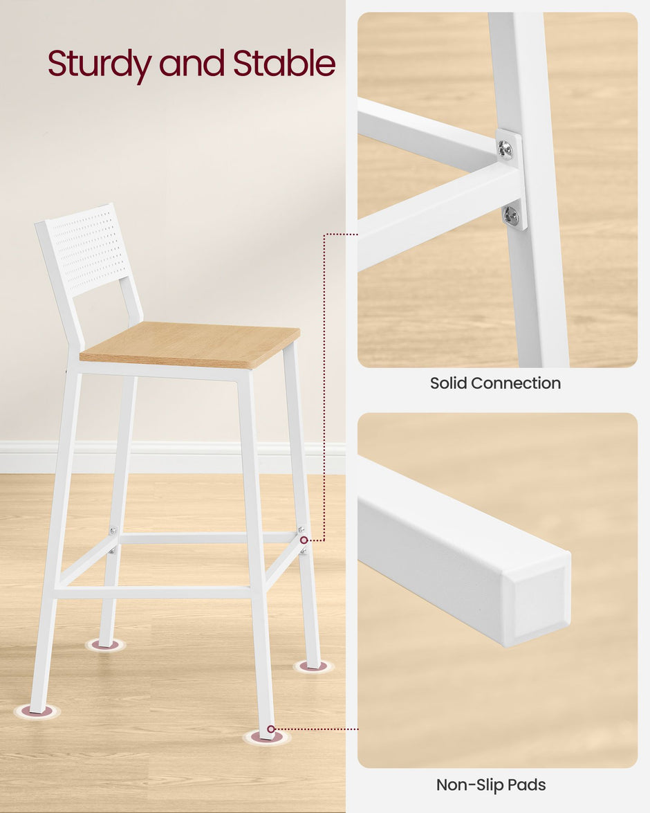 Set of 2 Kitchen Bar Stools – Oak – Beige and White – Industrial Style