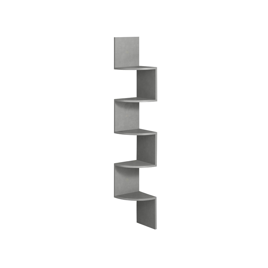 5-Tier Wall-Mounted Corner Shelf – Wood – Dove Grey – Versatile Display for Living Room, Study, Kitchen, and Bedroom