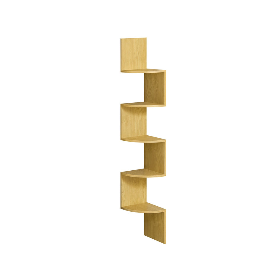 5-Tier Wall-Mounted Corner Shelf – Natural Oak – Modern Design – Ideal for Displaying Plants and Decorations