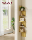 5-Tier Wall-Mounted Corner Shelf – Natural Oak – Modern Design – Ideal for Displaying Plants and Decorations