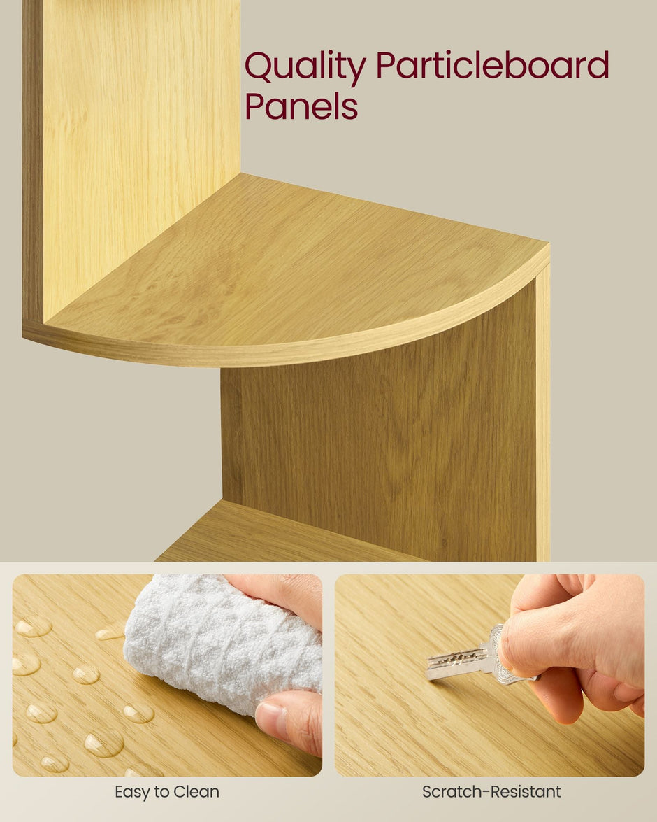 5-Tier Wall-Mounted Corner Shelf – Natural Oak – Modern Design – Ideal for Displaying Plants and Decorations