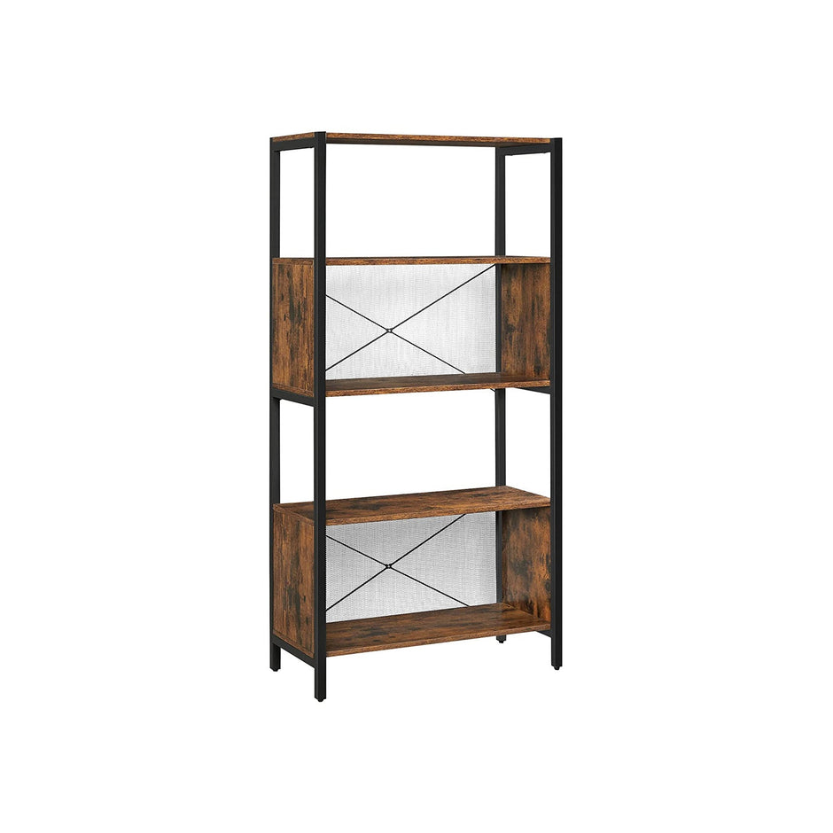Bookcase – Wood and Metal – Rustic Brown and Black – 5-Tier with Mesh Backs
