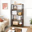 Bookcase – Wood and Metal – Rustic Brown and Black – 5-Tier with Mesh Backs