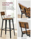 Industrial Steel Bar Stools Set of 2 – Steel – Rustic Brown and Black – Easy Assembly with Backrests