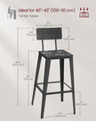 Bar Stool Set of 2 – Steel Frame – Ash Black and Ink Black – Backrest and Easy Assembly