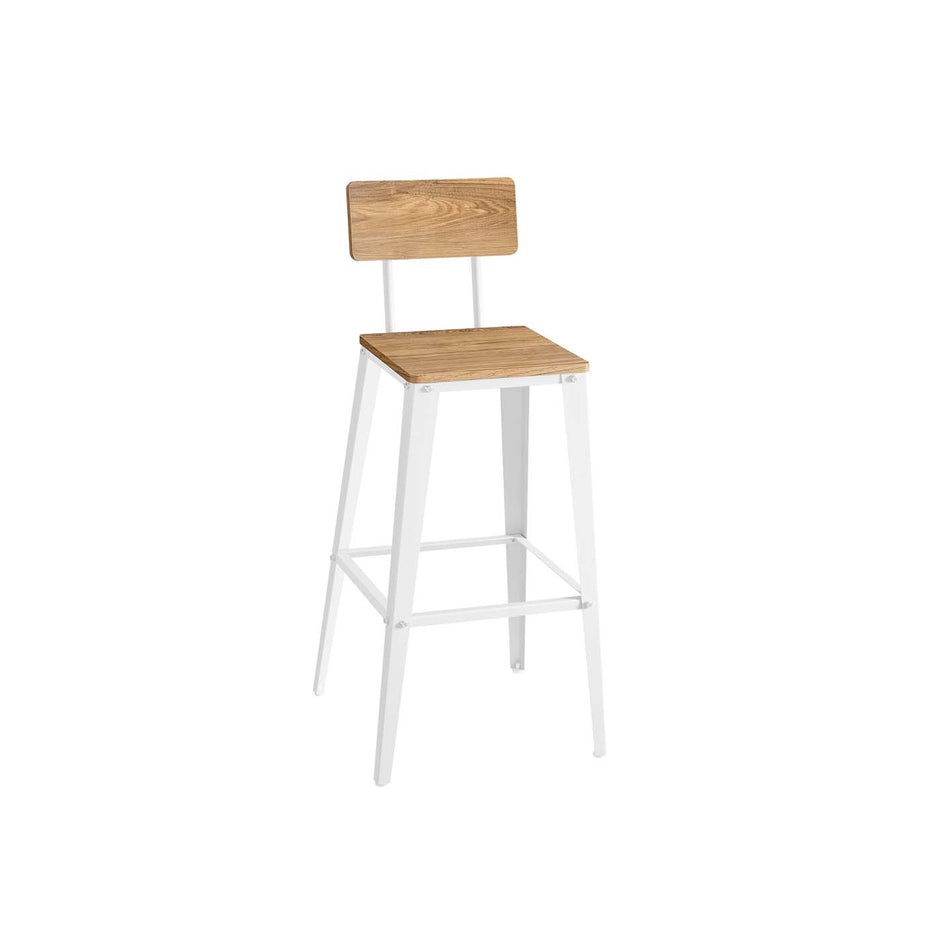Industrial Steel Bar Stools Set of 2 – Steel – Rustic Brown and Black – Easy Assembly with Backrests