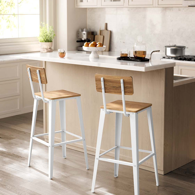 Bar Stool Set – Steel Frame – Wheat Brown and Cloud White – Backrest, Easy Assembly