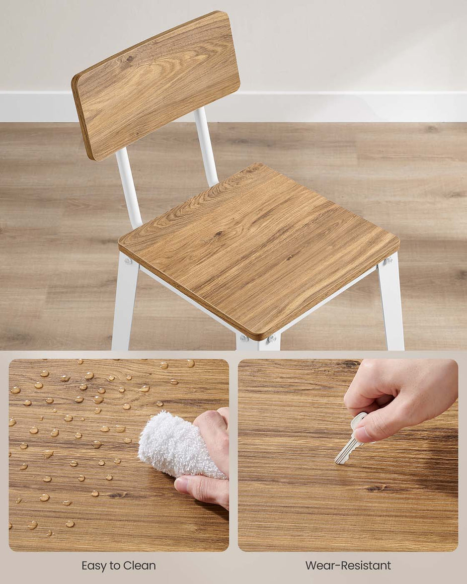Bar Stool Set – Steel Frame – Wheat Brown and Cloud White – Backrest, Easy Assembly