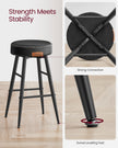 Bar Stools Set of 2 – Synthetic Leather – Black – 63 cm Tall with Easy Assembly