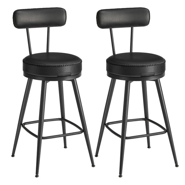 Swivel Bar Stools Set of 2 – Synthetic Leather – Caramel Brown – 360° Design