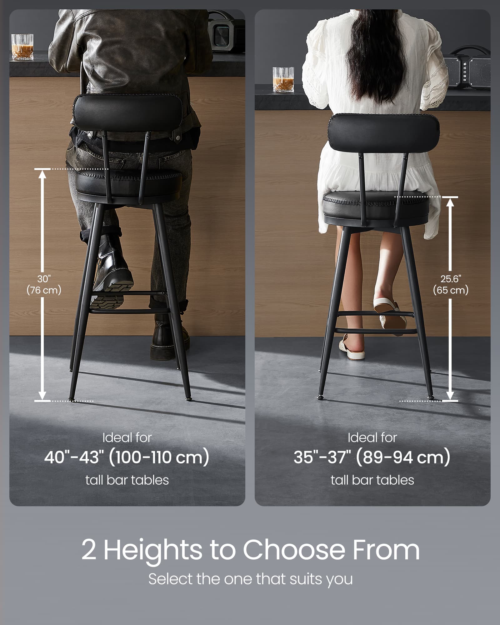 Swivel Bar Stools Set of 2 – Synthetic Leather – Caramel Brown – 360° Design