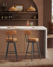 Swivel Bar Stools Set of 2 – Synthetic Leather – Caramel Brown – 360° Rotation, Mid-Century Modern Design, 76 cm Tall