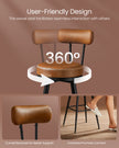Swivel Bar Stools Set of 2 – Synthetic Leather – Caramel Brown – 360° Rotation, Mid-Century Modern Design, 76 cm Tall