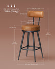 Swivel Bar Stools Set of 2 – Synthetic Leather – Caramel Brown – 360° Rotation, Mid-Century Modern Design, 76 cm Tall