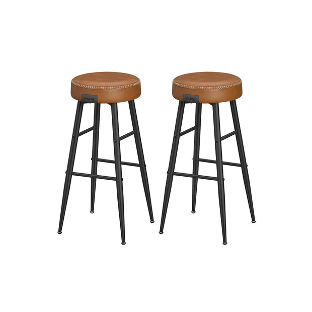 Bar Stools Set of 2 – Synthetic Leather – Black – 63 cm Tall with Easy Assembly