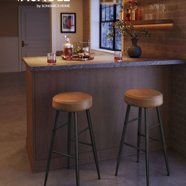 Bar Stools Set of 2 – Synthetic Leather – Black – 63 cm Tall with Easy Assembly