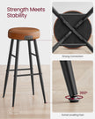 Bar Stools Set of 2 – Synthetic Leather – Black – 63 cm Tall with Easy Assembly