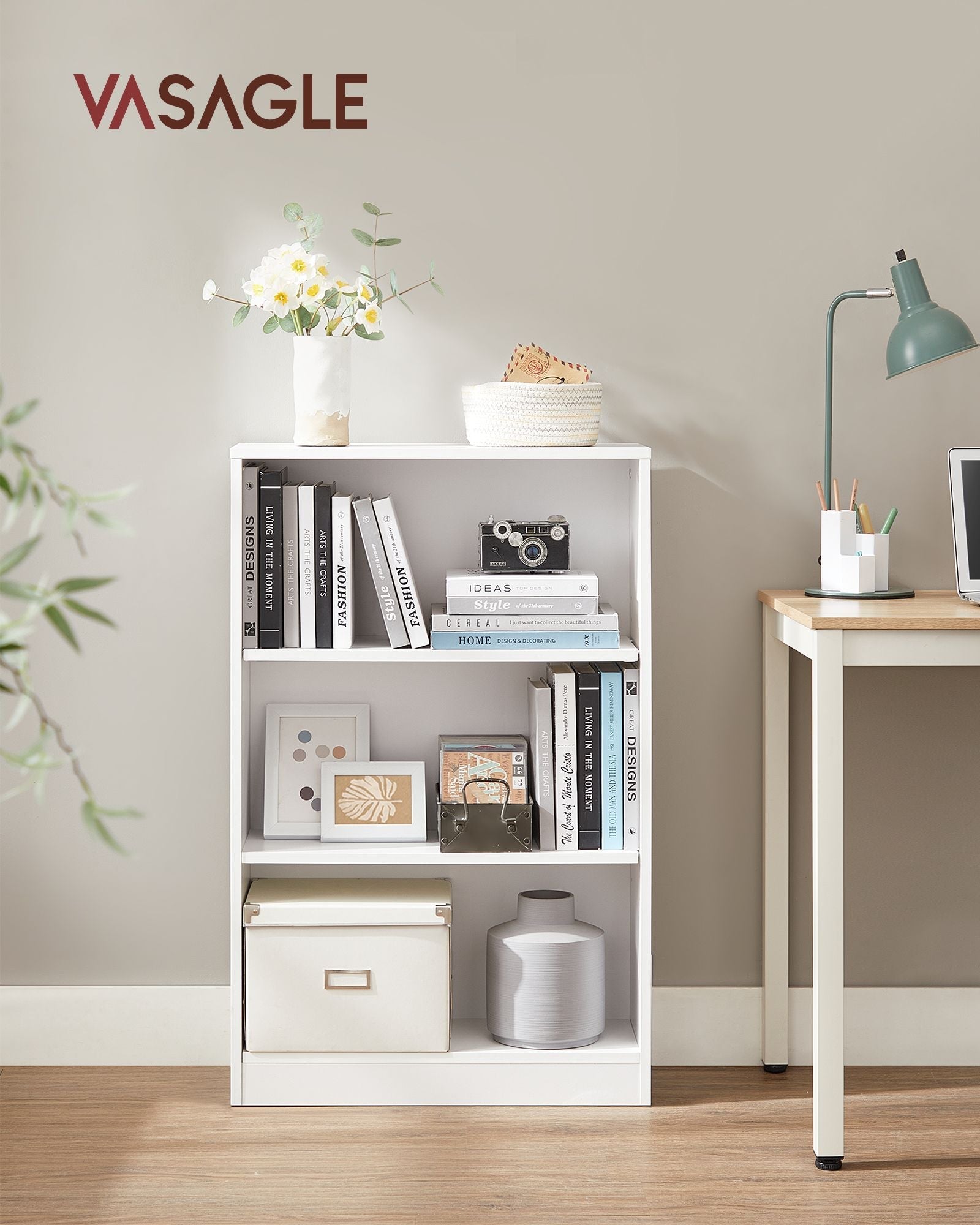 Bookcase – Wood – Natural Finish – 4-Tier with Adjustable Shelves
