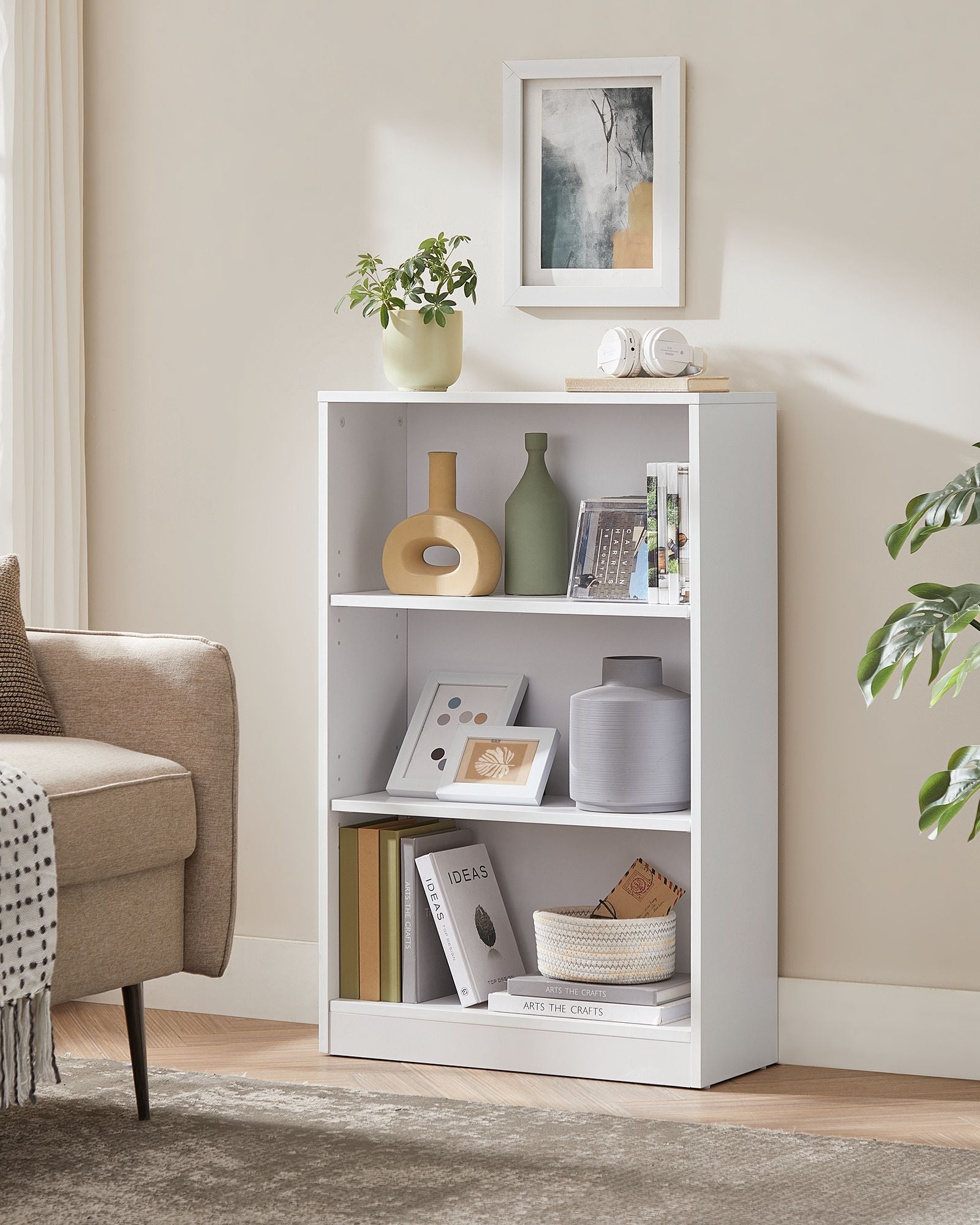 Bookcase – Wood – Natural Finish – 4-Tier with Adjustable Shelves