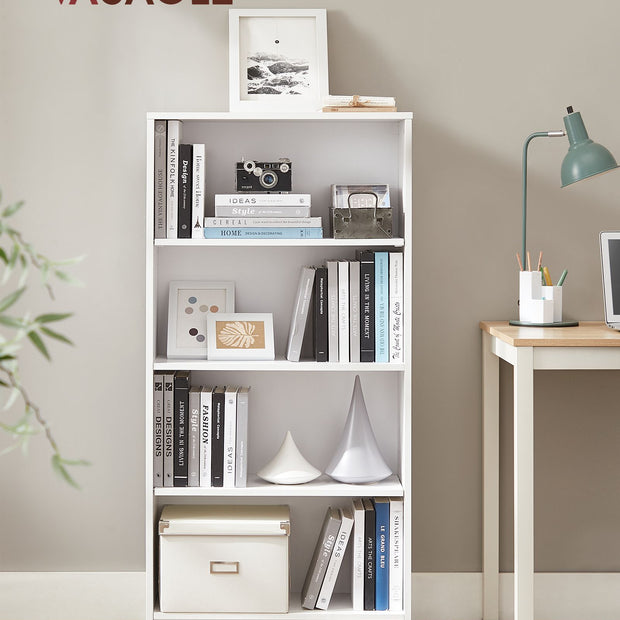 4 Tier Bookcase – Wood – White – Adjustable Shelves and Children's Bookshelf