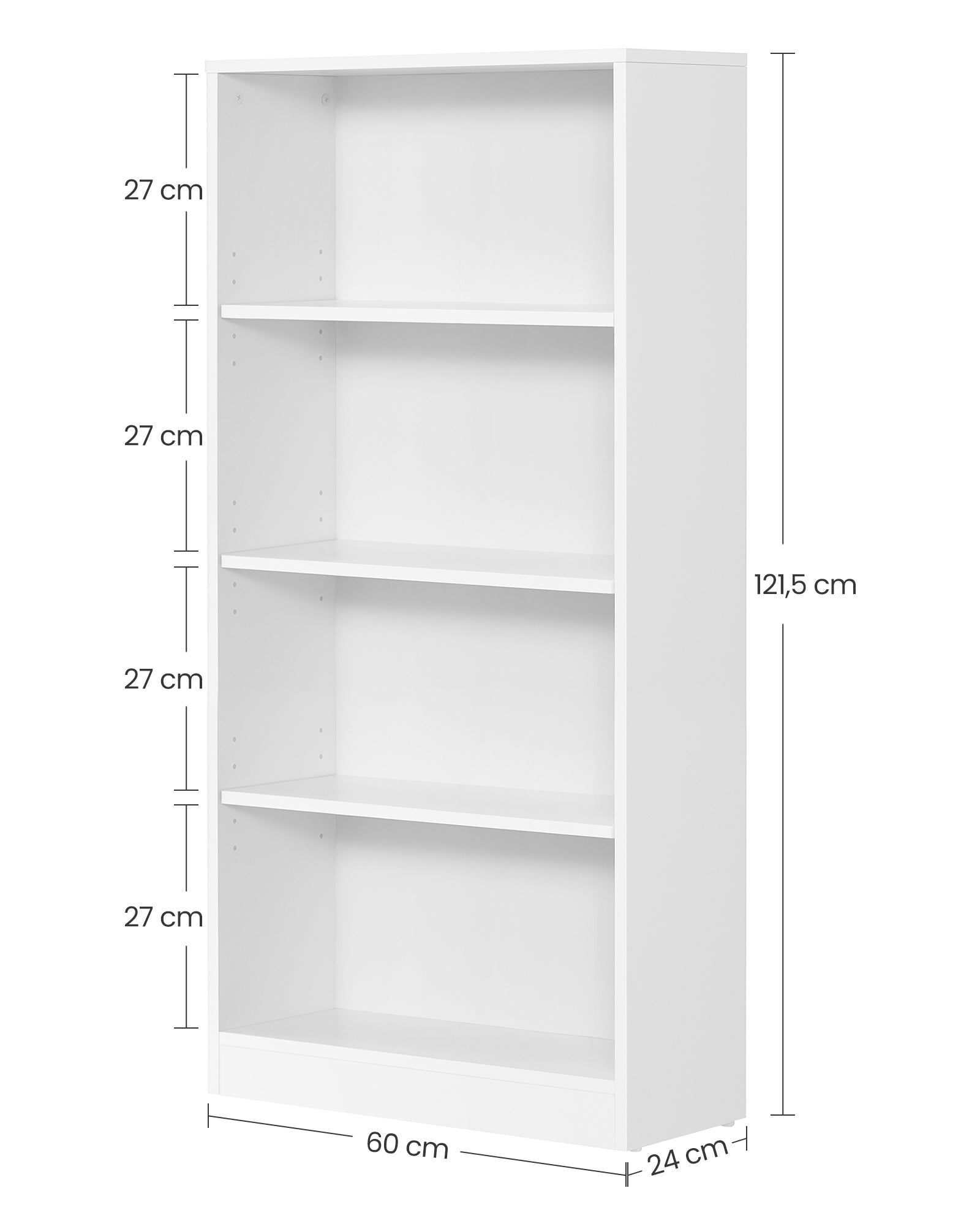 4 Tier Bookcase – Wood – White – Adjustable Shelves and Children's Bookshelf