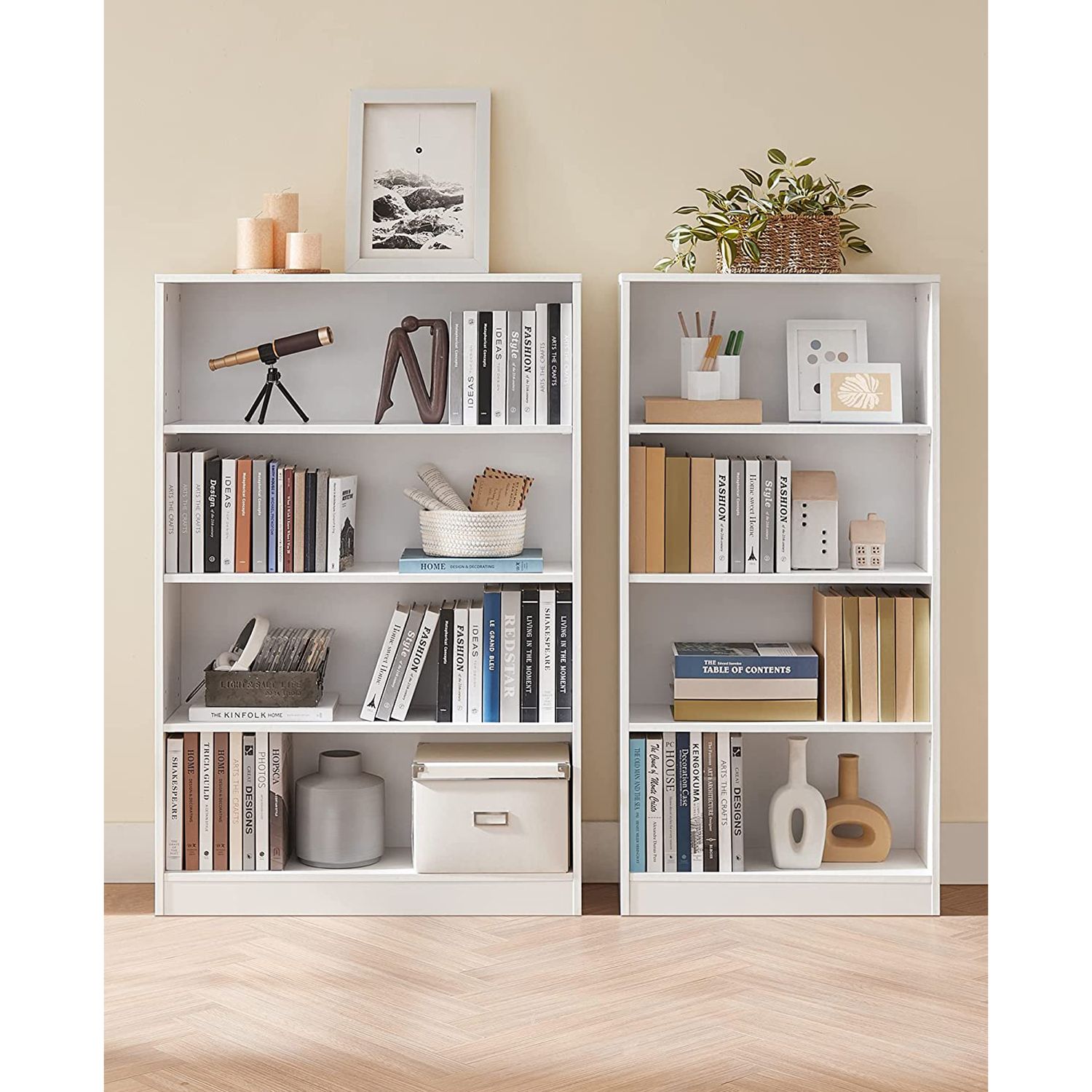 4 Tier Bookcase – Wood – Natural Finish – Adjustable Shelves for Children's Books and Home Office Storage