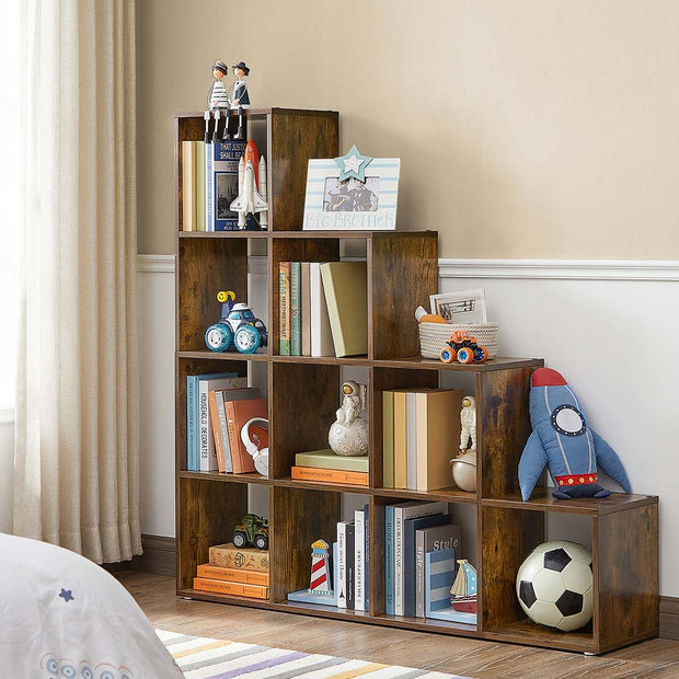 Staircase Shelf – Wooden – White – 10 Open Cubes, Free Standing and Room Divider