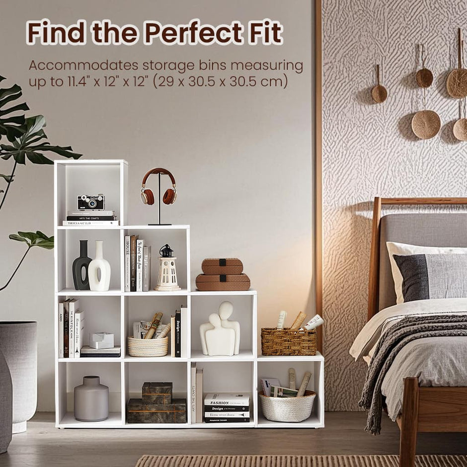 10-Cube Storage Unit – Wood – Cloud White – Versatile Open Compartment Design for Books and Photos