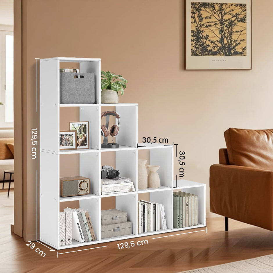 10-Cube Storage Unit – Wood – Cloud White – Versatile Open Compartment Design for Books and Photos