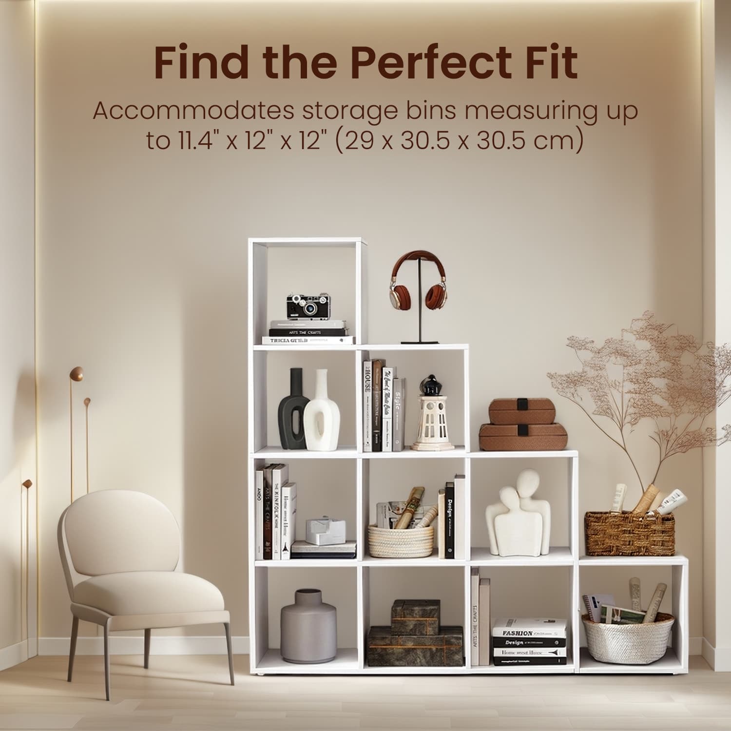 10-Cube Storage Unit – Wood – Cloud White – Versatile Open Compartment Design for Books and Photos