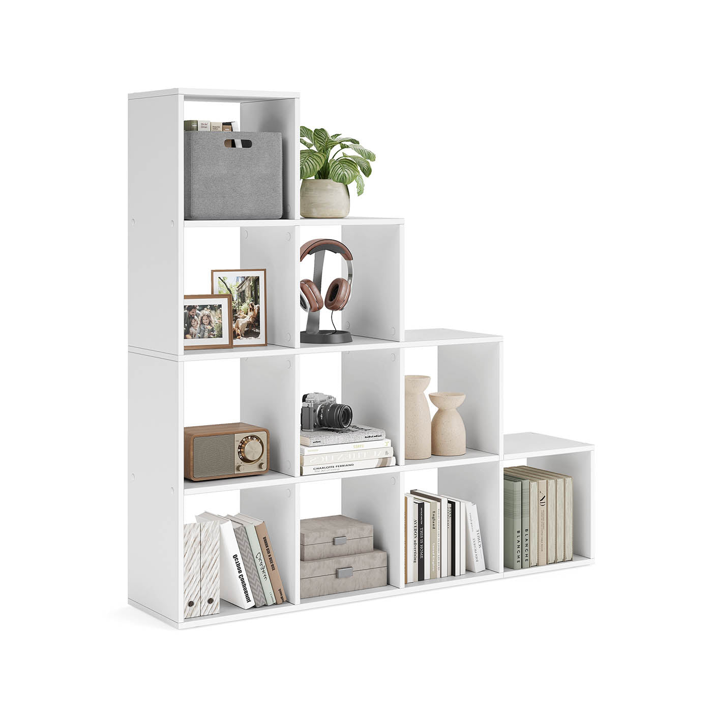 Bookcase – Wood – White – 10 Open Cubes, Free Standing Shelf