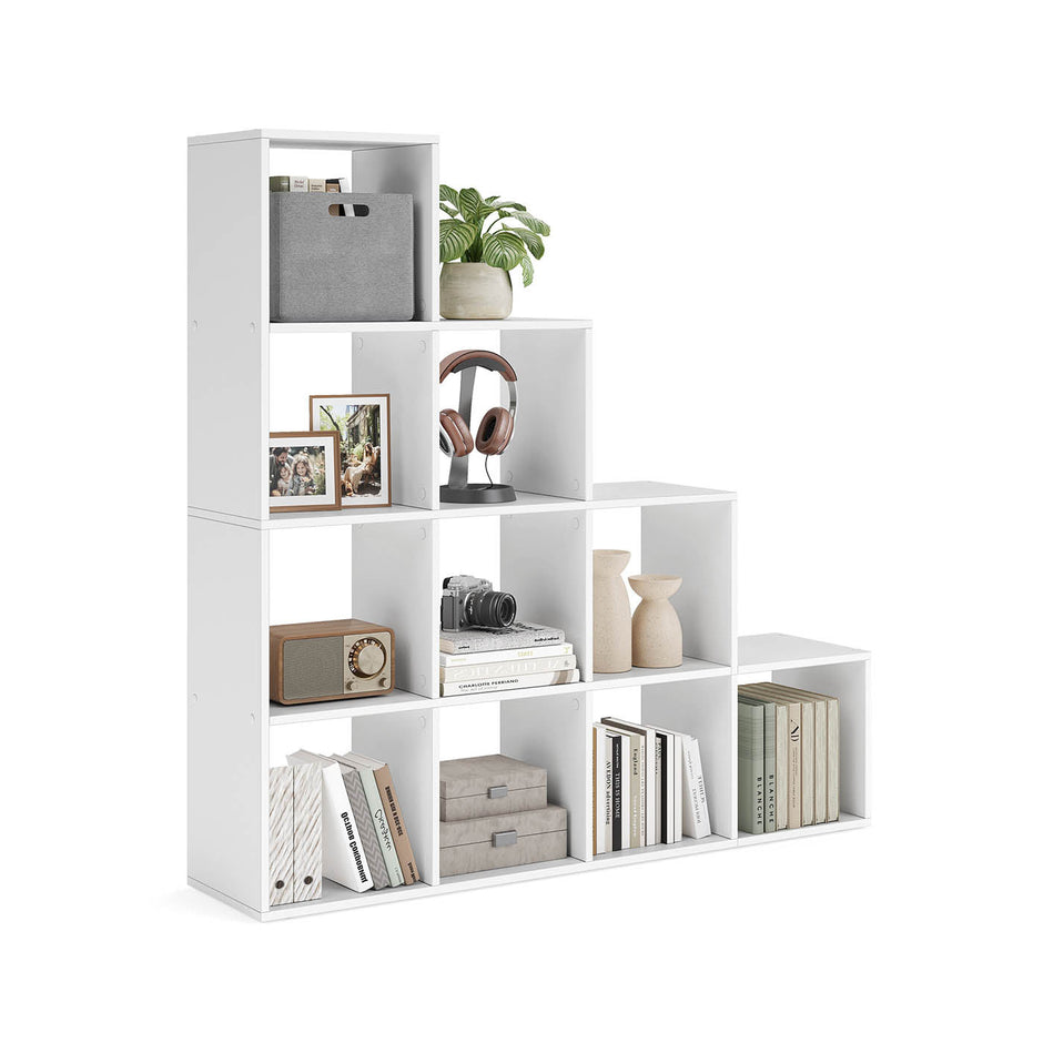Bookcase – Wood – White – 10 Open Cubes, Free Standing Shelf
