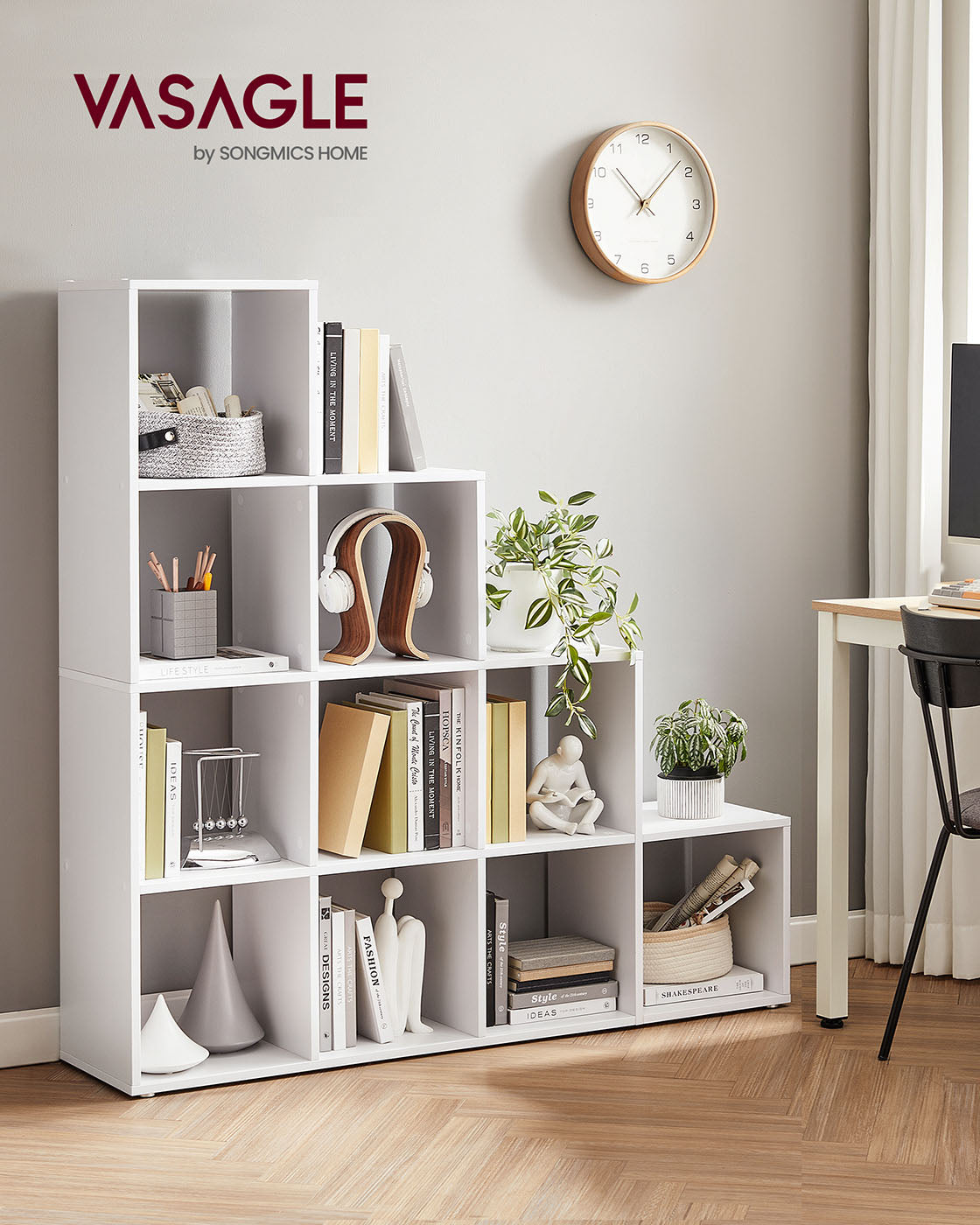 Bookcase – Wood – White – 10 Open Cubes, Free Standing Shelf