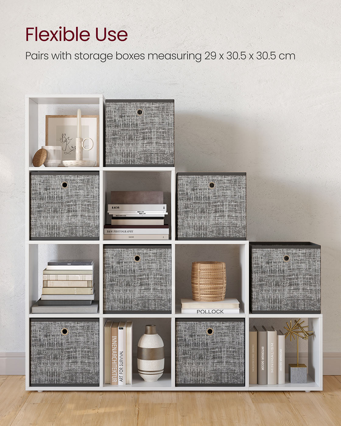 Bookcase – Wood – White – 10 Open Cubes, Free Standing Shelf
