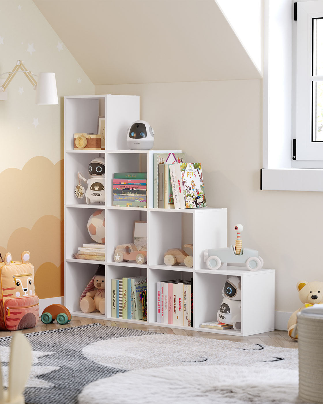 Bookcase – Wood – White – 10 Open Cubes, Free Standing Shelf
