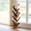Corner Bookcase – Wood – Rustic Brown – 9-Tier Design for Books and Media