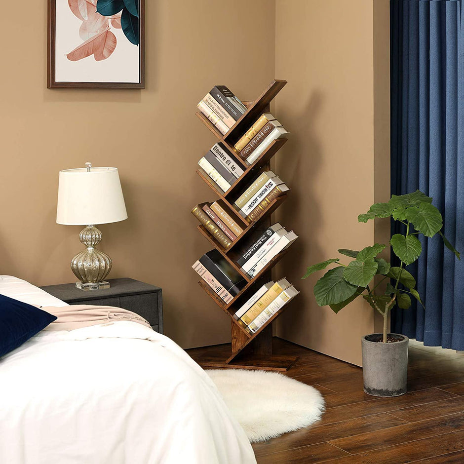 8-Tier Bookshelf – Wood – Rustic Brown – Floor Standing Design