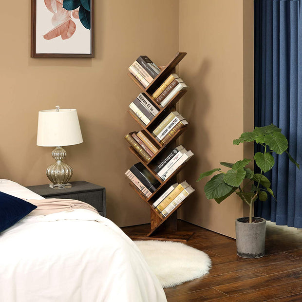 8-Tier Bookshelf – Wood – Rustic Brown – Floor Standing Design