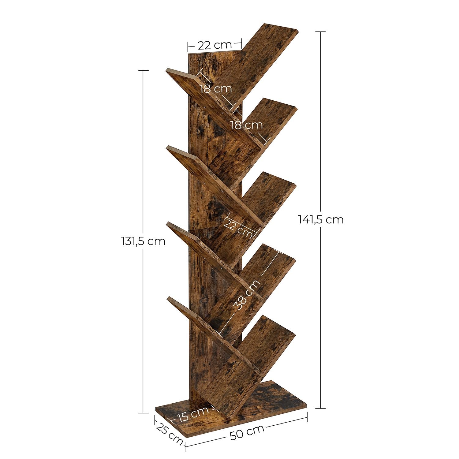 8-Tier Bookshelf – Wood – Rustic Brown – Floor Standing Design