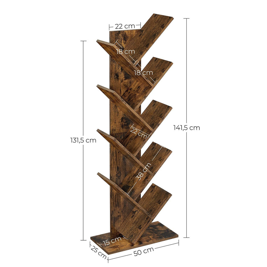 8-Tier Bookshelf – Wood – Rustic Brown – Floor Standing Design
