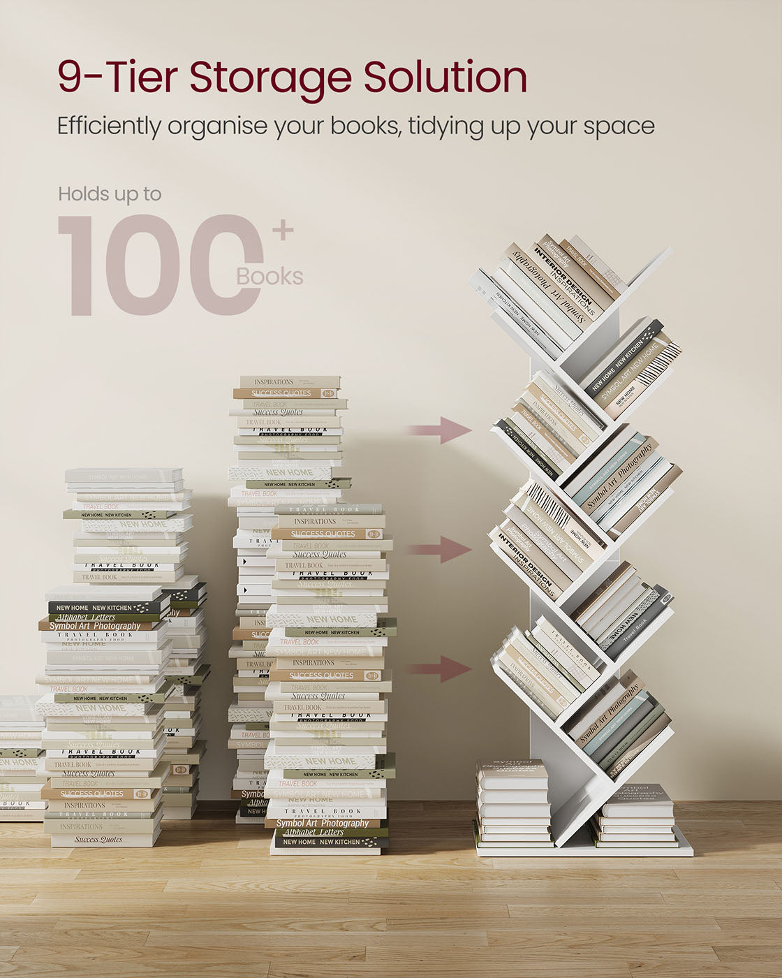 8-Tier Bookshelf – Wood – Rustic Brown – Floor Standing Design