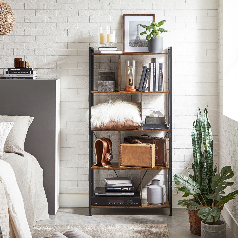 Bookshelf – Wood and Metal – Rustic Brown and Black – 5-Tier Industrial Storage Shelf